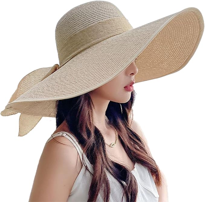 YQHMT Women Beach Sun Hats, Big Wide Brim Straw Hat for Women UPF 80+ UV Protection, Summer Hats Packable Foldable