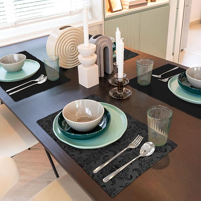 Placemats for Kitchen Dining Table Set of 6,Gothic Horror Skulls Printed Halloween Party Event Table Decoration Placemats 6 PCS, Style-23