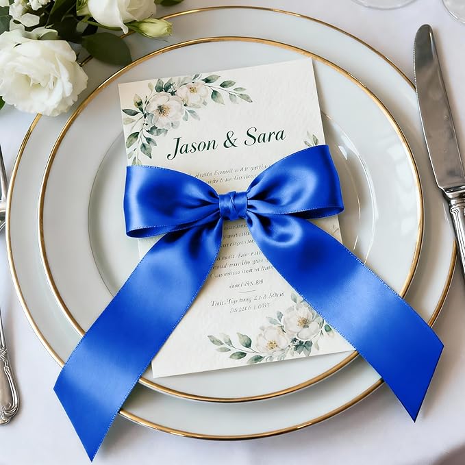1-1/2" x 50 Yards Satin Ribbon - Roya Blue Silk Ribbon with Spool - Ideal for Gift Wrapping, Floral Bouquets, Crafts, Wedding Party Decorations, Christmas and Sewing Projects
