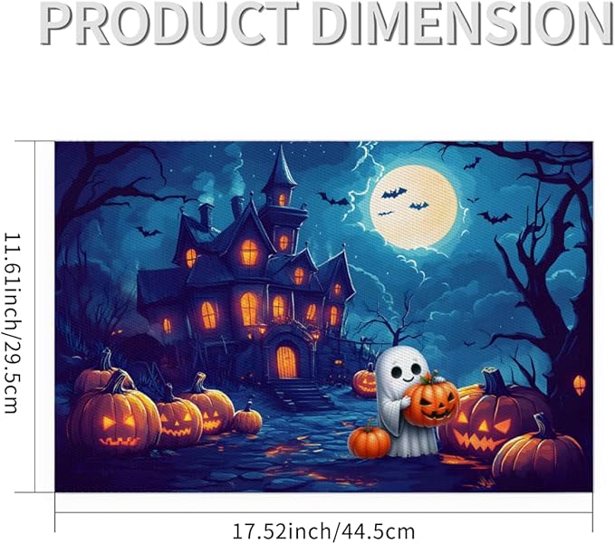 Halloween Cute Ghosts Pumpkin Placemats Set of 1 PVC Vinyl Non Slip Table Mats Heat Resistant Place Mats Washable Wipeable Dining Table Mat for Kitchen Decor Party Indoor Outdoor Decorative Gift