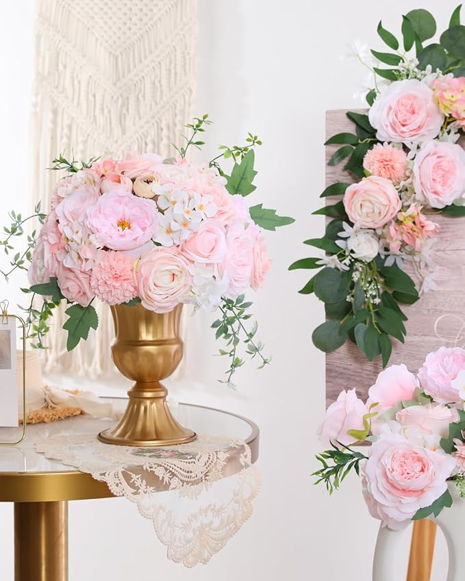 Senseya Artificial Flowers Combo, Blush Pink Silk Roses, Peonies, Dahlias with Stems for DIY Wedding Bouquets, Baby Shower, Table Centerpieces, Home Decor, Fake Floral Arrangements, Party Decorations