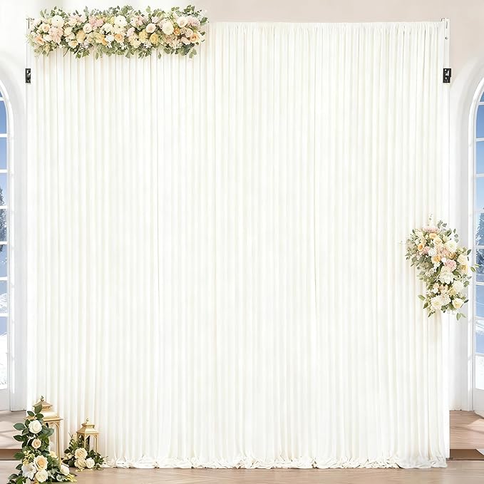 Beige Backdrop Curtains-Wrinkle-Free Polyester Photography Drapes Party Curtain Background for Baby Shower Wedding Decorations- 8 X10FT (Beige)