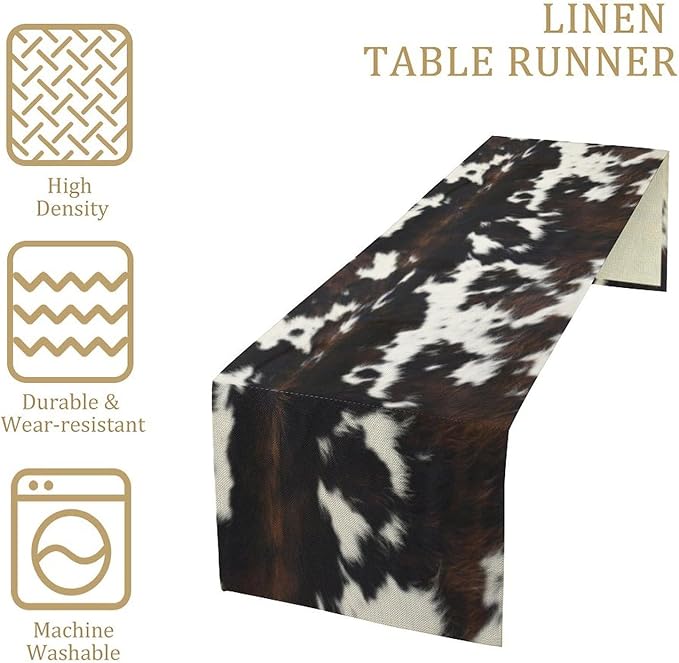 Cow Print Table Runner, Black White Cowhide Print Western Style Table Runner Country Farmhouse Cottage Cow Patten Table Decoration for Home Kitchen Dining, 13x60 Inch