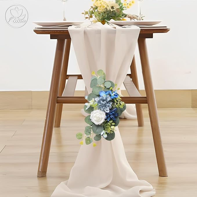Artificial Wedding Arch Flowers for Wedding Sign,Set of 2 for Wedding Welcome Ceremony Sign,Faux Floral Swags,Wedding, Banquet and Reception Backdrop Floral Decoration (Blue)