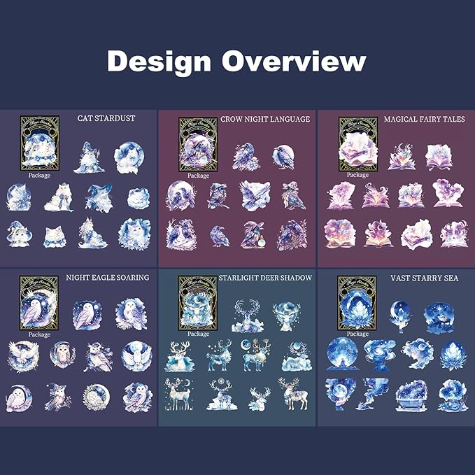 Magical PET Sticker Set, 60Pcs Fantasy Holographic Stickers for Scrapbooking, Journaling, DIY Crafts, and Collage Supplies