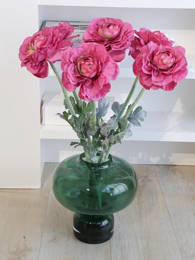 6Pcs Faux Ranunculus Flowers 19.7’’ Peonies Artificial Flowers Silk Ranunculus with Stems for Vase Table Centerpiece Home Wedding Party Garden Decoration(Rose Red)
