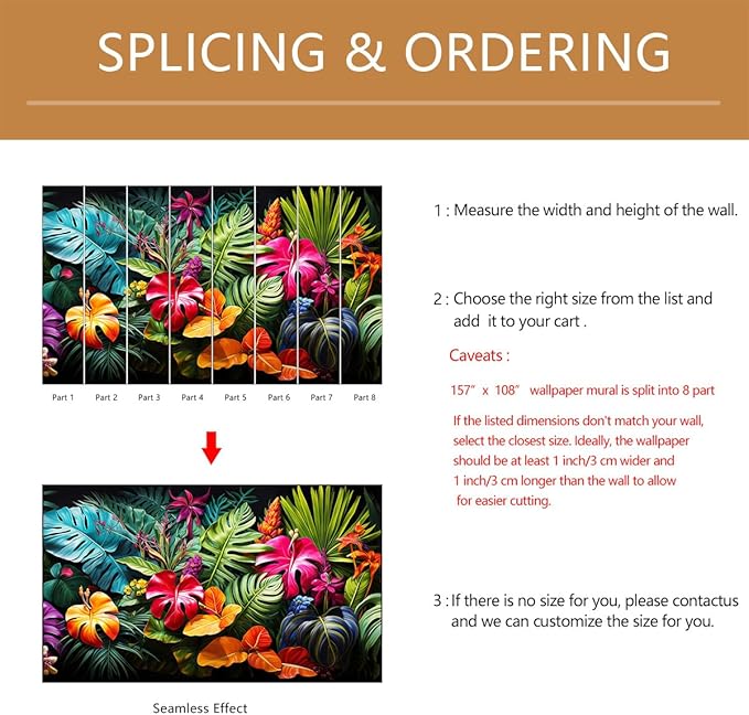 Tropical Jungle Wallpaper Peel and Stick Colorful Botanical Leaf Self Adhesive Wall Mural for Living Room Bedroom 157"x108"