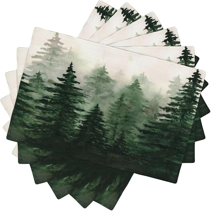 Watercolor Forest Placemats Set of 6,Spring and Summer Kitchen Living Room Table Decor Dinner Mat 12x18 Inch 6 PCS, Style-7