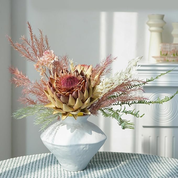 GeLive Rustic White Ceramic Vase, Handmade Vintage Pottery Jar, Table Centerpiece Flower Vase Porcelain Waterproof for Fresh Dried Plants, Farmhouse Wabi Sabi Art Home Decor