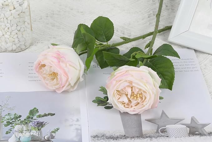 IPOPU Real Touch Light Pink Rose Artificial Flowers 5PCS Faux Peony Flowers Stems for Wedding Bouquet Party Home Decor(Light Pink)