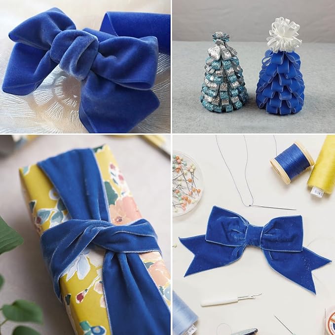 Royal Blue Velvet Ribbon - 5/8 Inch x 10 Yards for Gift Wrapping, Crafts, Christmas Decor, Bow Making, Vintage Fabric