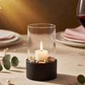 EastFlame Tabletop Hurricane Candleholder with Decorative Stones - Suitable for Dia 2.5" and Below Pillar Candles and Scented Candles, Gift for Dinner Table Centerpiece & Housewareming Gift