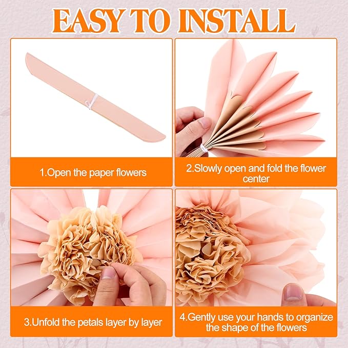 VAIPI 12 Pcs Giant Tissue Paper Flowers Decorations, 30'' 24'' 20'' 12'' Large Crepe Paper Flowers Colorful Pom Poms DIY Craft for Wedding Baby Shower Birthday Party Wall Backdrop Decor