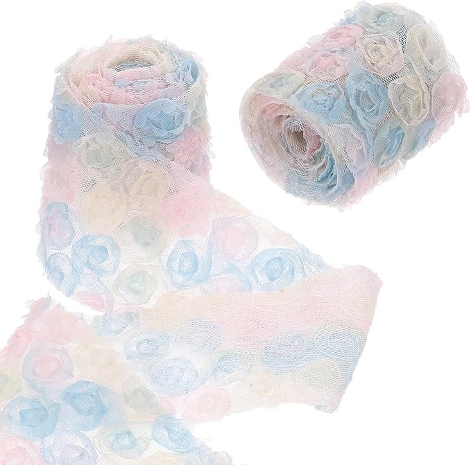 uxcell 2PCS Lace Trim Ribbon, 2.36 inch - 1 Yard 3D Rose Floral Embroidery Ribbons Edge Trimming for Sewing, Wedding Dress, DIY Crafts, Decoration Accessories, Color Blue