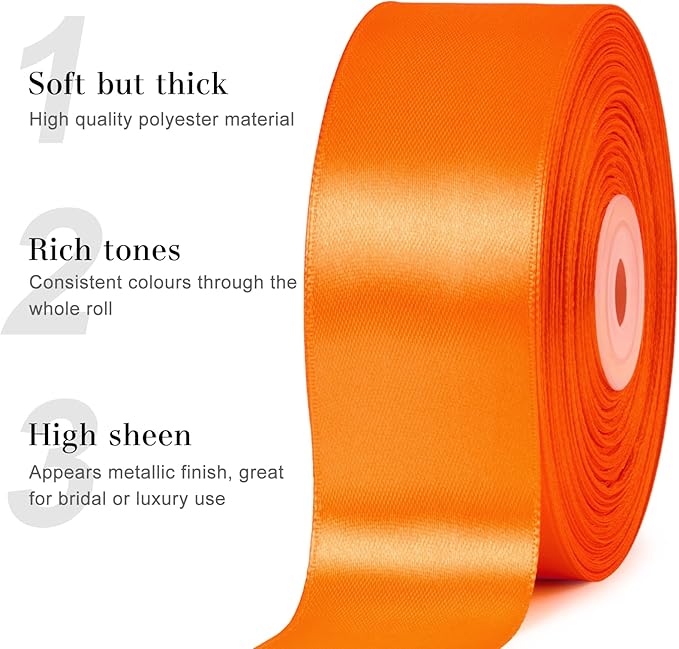 1-1/2 Inches 50 Yards Orange Satin Ribbon, Solid Fabric Ribbon Roll for Flower Bouquets, Gift Wrapping, Wedding, Handmade Crafts