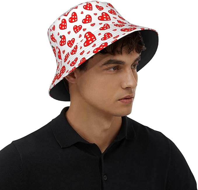 Love Bucket Hat Heart Fisherman Cap Romantic Bucket Hats Sun Caps for Hiking Camping