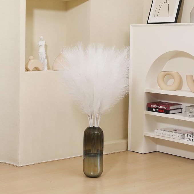 9 Stems White Faux Pampas Grass - 38 Inch Tall Artificial Pompous Grass Decor, Large Fake Pompas Floral for Vase Filler, Wedding Centerpieces, Party, Christmas and Home Decor (White)