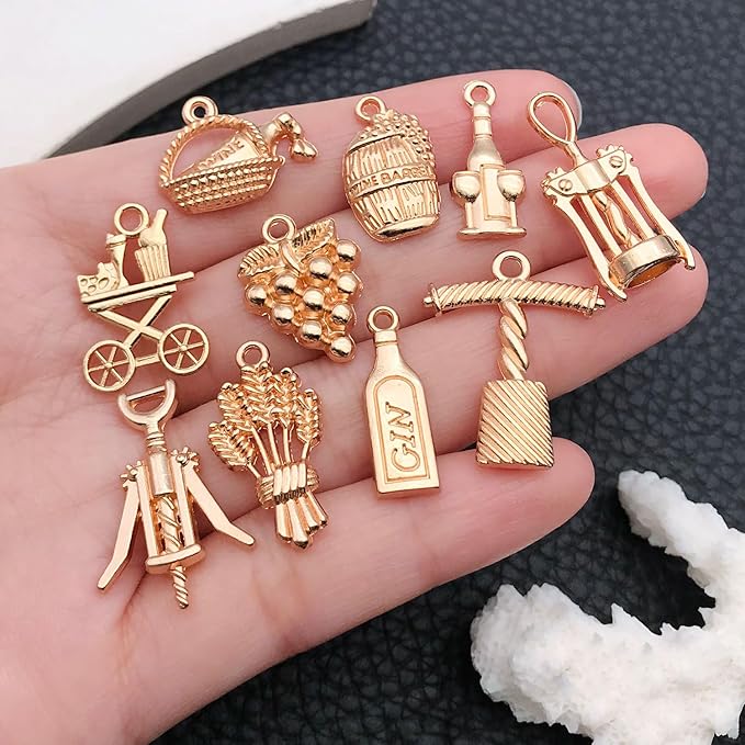 WOCRAFT 60pcs KC Gold Wine Charms Bracelet Charms for Jewelry Making Sets DIY Necklace Bracelet Keychain Crafting Charms Kit Craft Supplies (SN872)