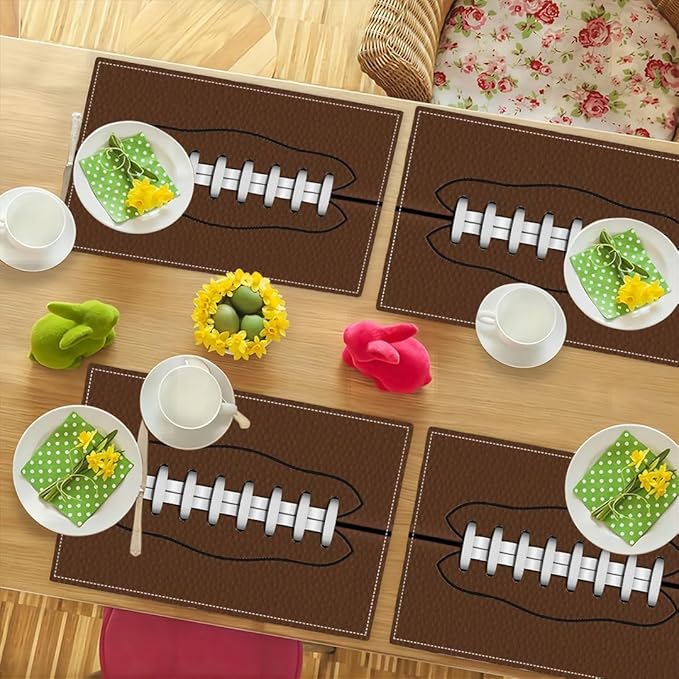 Football Placemats Set of 4, American Sports Double-Sided Table Mats for Home Party Indoor 4 PCS 12x18 Inch