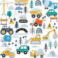 Construction Vehicles Wall Decals - 90Pcs (6 Sheets) Peel & Stick Removable Wall Stickers for Boys Room, Nursery, Playroom - Trucks, Excavator, Crane Theme Boho Kids Bedroom Decor, Easy DIY