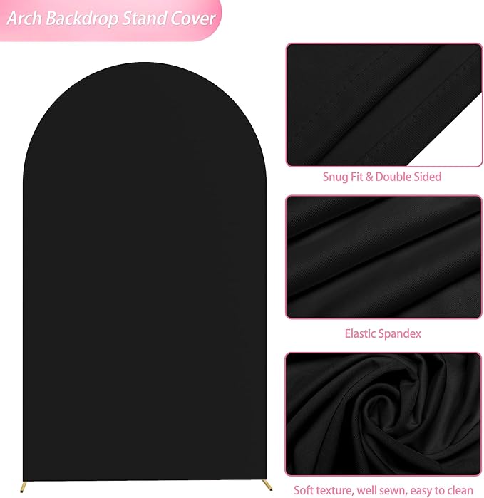 Wokceer Wedding Arch Cover 8FT Spandex Fitted Wedding Arch Stand Covers Round Top Chiara Arch Backdrop Cover for Birthday Party Ceremony Banquet Decoration Black