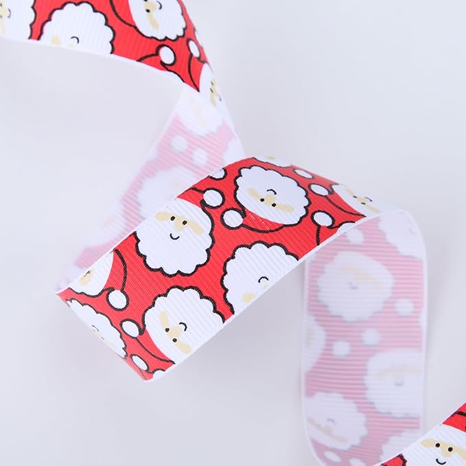 20 Yards Santa Grosgrain Ribbon 1 Inch Red Santa Ribbons for Christmas Gift Wrapping Wreath Bow DIY Crafts Supplies (Santa)