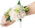 2 Pcs Artificial Flower Wrist Corsage Set, Elastic Wristlet for Prom Wedding Bridesmaid Homecoming Party Anniversary Decoration (Wht-White & Ivory)