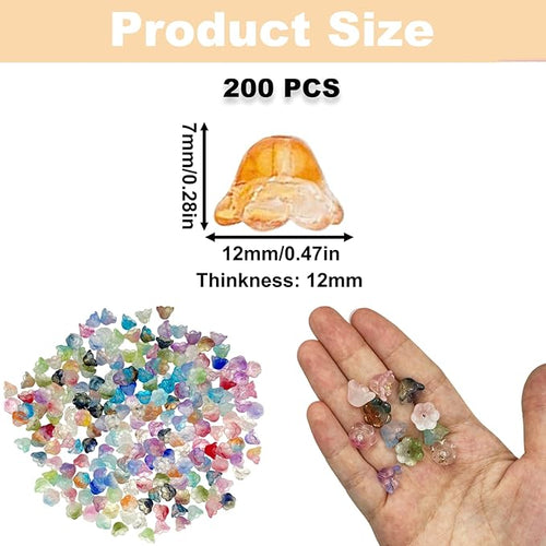 200PCS Bellflower Glass Beads, Gradient Clear Bead for Jewelry Making, Mixed Color Trumpet Flower Beads for Keychains Earrings Bracelets Necklaces Lanyard DIY Handicrafts