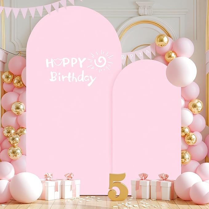 Baby Pink Arch Backdrop Covers - 7.2FT, 6FT Spandex Fitted Wedding Arch Stand Covers Round Top Chiara Stretchy Arch Backdrop Cover for Wedding Birthday Party Decoration