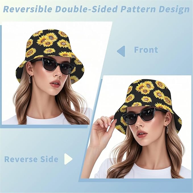Wildflowers Floral Bucket Hat for Men Women, Summer Vacation Outdoor Travel Reversible Double Side Beach Caps Fisherman Hat