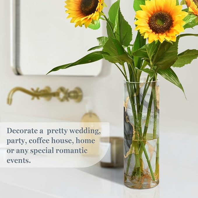 Marble White Gold Flower Vase Bud Vase Home Decor for Dining Table Office Bedroom Living Room