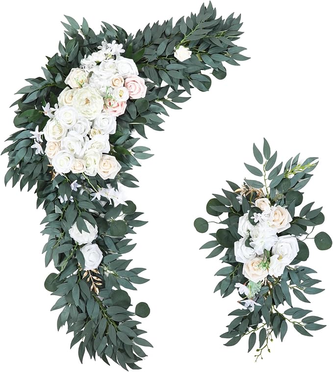 Large Wedding Arch Flowers Set of 2, 49''L & 26''L Wedding Arch Faux Flowers Decor and Artificial Flower Arrangements Decorations for Reception,Welcome Sign and Ceremony Backdrop