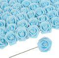 Foam Roses with Pearls 2.56in 50PCS Light Blue Roses Artificial Flowers Bulk Foam Flowers with Stem for Wedding, Bridal Shower, Cake, Graduation and Home Decor(Light Blue)