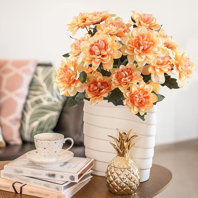 Uieke 6PCS Artificial Fall Daisy Mums Flowers with Stem, Silk Chrysanthemums Flowers Arrangement for Home Party Wedding Bouquet Thanksgiving Table Centerpieces Decor (Champagne)