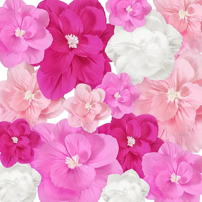 Giant Paper Flowers Artificial Large Paper Flower Decoration for Handcrafted Wall Backdrop Christmas Mexican Wedding Graduation Bridal Shower Birthday Party Supplies(Pink Gradient,18 Pcs)
