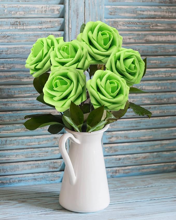 JOYLEX Artificial Flowers Realistic Roses, 25pcs Real Looking Fake Roses with Stem for DIY Wedding Bouquets Centerpieces Bridal Shower Party Home Romantic Decorations (Regular 3" - 25pcs, Green)