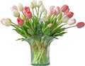 40pcs Artificial Tulips Flowers, Real Touch Latex Bouquet, Fake Tulips for Office Wedding Party Home Kitchen Garden Decoration(White Suit 40pcs)