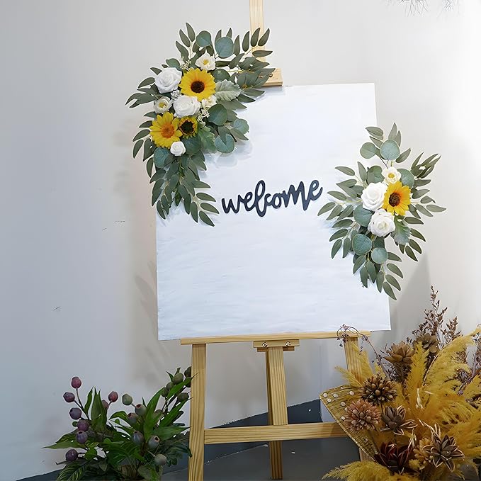 Sunflower Wedding Arch Flowers, Faux Flower Swag Set of 2, Sunflower Floral Swag for Wedding Arch Welcome Signs, Reception Ceremony Signs Decor
