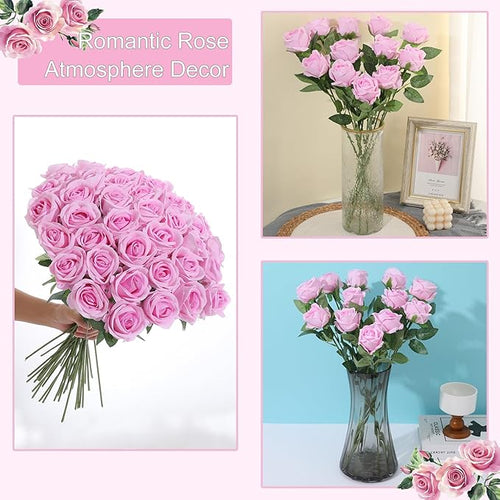 12Pcs Pink Roses Artificial Flowers Fake Roses Faux Velvet Silk Flower for Home Wedding Decoration (Pearl Rose, Gradient Pink)