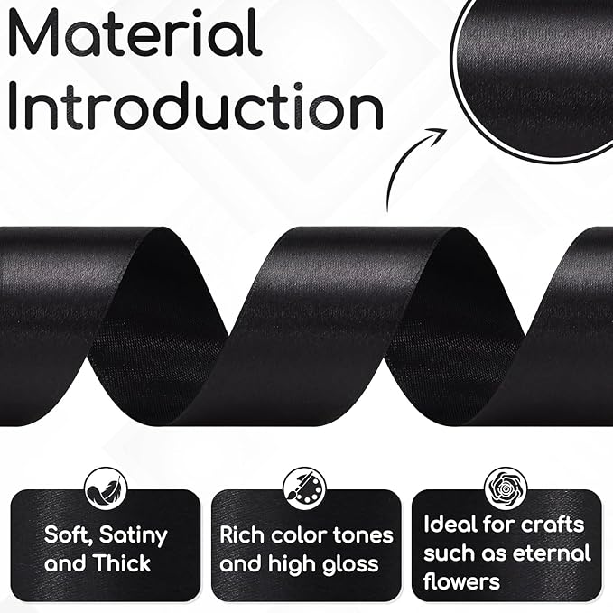 Black Ribbon 1-1/2 Inch x 60 Yards, Black Satin Ribbon for Crafts, Gift Wrapping, Flower Bouquet, Birthday, Wedding and Festival Decor