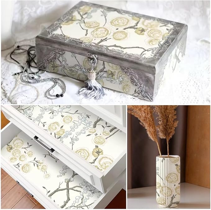 Orainege Peel and Stick Wallpaper Vintage Floral Contact Paper 17.7in ×393.7in Beige Floral Wallpaper Peel and Stick Removable Wall Paper for Bathroom Waterproof