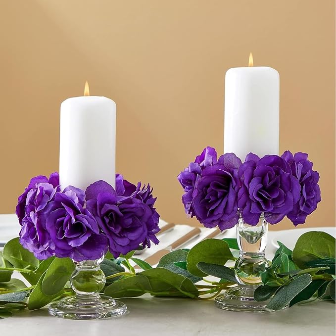 Bright Creations Artificial Roses Heads - 50 Pack, 3 in, Dark Purple Flowers, Stemless - Silk Roses for DIY Decor & Wedding Centerpieces