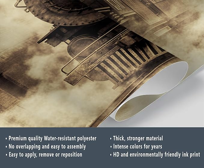 Vintage Steam Train Wall Mural, Industrial Train Engine 3D Wall Murals, Retro Railway Steam Engine Wallpaper Mural, for Living Room Bedroom Large Wallpaper Indoor Decor 157.5" W x110.3 H