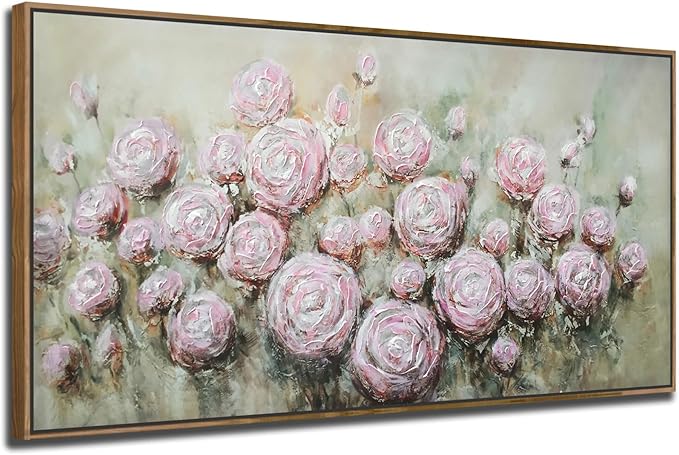 Arjun Flowers Wall Art Framed Canvas Art Wall Decor Living Room, Roses Floral Painting Textured Large Bedroom Artwork Picture Home Office Dining Room, 48"x24"