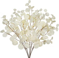 Cream White Eucalyptus Stems Fake Eucalyptu Leaves 34” Long Silver Dollar Leaves 5 Pcs Silk Eucalyptu Stems for DIY Bouquet Arrangements Centerpieces Shower Decorations-Artificial Eucalyptus Spray