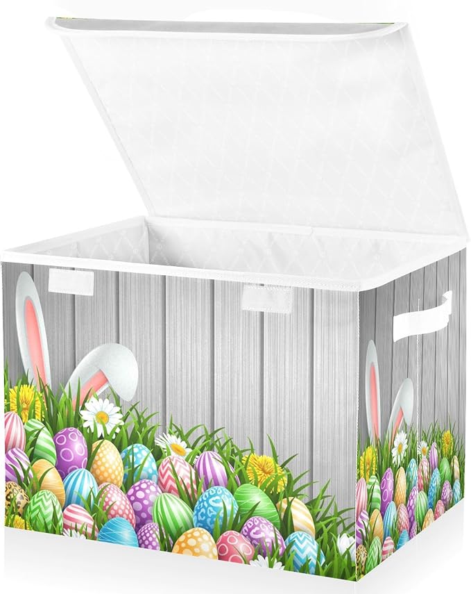 senya Easter Storage Baskets Collapsible Bins with Lids, Flowers Wood Boxes Clothes for Organizing (B06D22020)