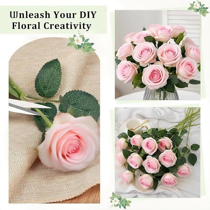 Pink Roses Artificial Flowers 15 PCS, Fake Roses Silk Flowers with Long Stems, Faux Rose for Wedding Centerpieces, Home Decor, Indoor Floral Arrangements, Party Decor, DIY Bouquet(Pink)