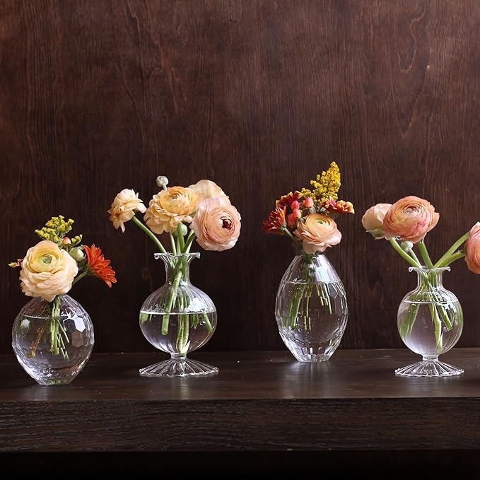 Beatriz Ball Glass Faceted Round Bud Vase (Clear)