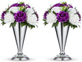 2 Pcs Tabletop Silver Metal Wedding Flower Trumpet Vase, 9.8 inch Table Decorative Centerpiece Artificial Flower Arrangements for Anniversary Ceremony Party Birthday Event Aisle Home Decoration
