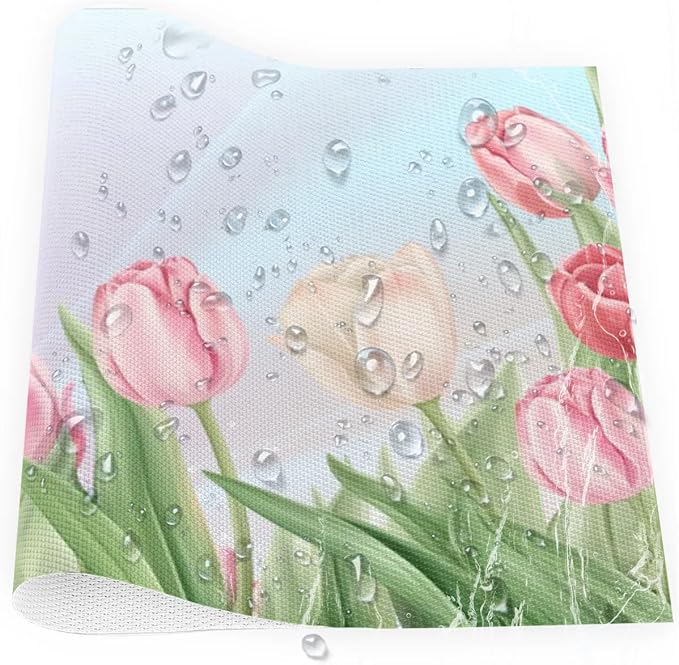PVC Placemats Set of 1 Flower Tulip Pink Wipeable Table Mats Washable Heat Resistant Non Slip Vinyl Dining Table Mat for Kithen Indoor Outdoor Patio Farmhouse Place Mats Decorative
